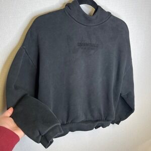 Fear of God Essentials Mock Neck Hoodie Black Oversized Sweatshirt Women XS